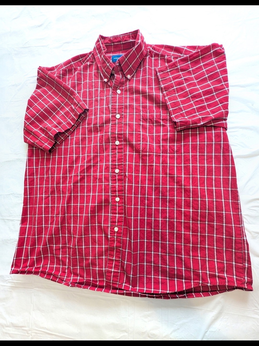 Vintage Towncraft short sleeve button down plaid Red White Black Mens Large